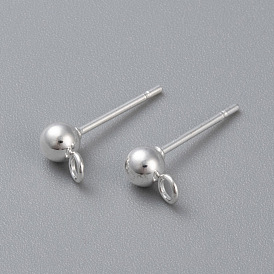 304 Stainless Steel Stud Earring Findings, with Loop, Round