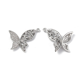 Brass Micro Pave Clear Cubic Zirconia Pendants, Butterfly Charm