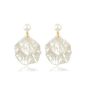 Сплав имитация жемчужина болтаться серьги, с пластиковым, лепесток цветка