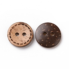 Круглые кнопки с 2-луночное, Кокосовые Пуговицы, 15 мм