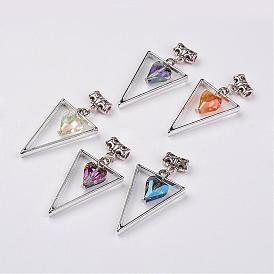 Alloy Pendants, with Glass Heart, Triangle