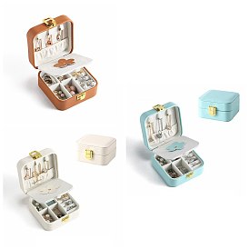 Boîtes de rangement de bijoux carrées en similicuir pu, étui de voyage portable avec fermoir à pression, pour porte-boucles d'oreilles, cadeau pour les femmes