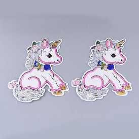Tela de bordado computarizada para planchar / coser parches, con paillette / lentejuelas, purpurina, apliques, accesorios de vestuario, unicornio