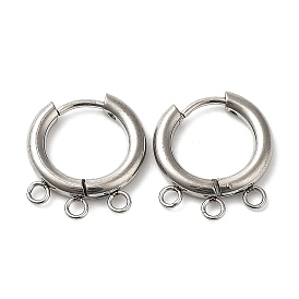 304 Stainless Steel Huggie Hoop Earring Findings, with 316 Surgical Stainless Steel Pin & 3-hole Loops