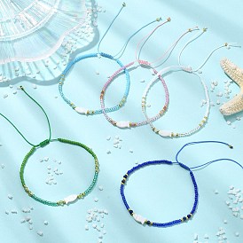 Браслеты из натуральных драгоценных камней и стеклянного бисера, сплетенные из бусин., Регулируемые браслеты из плетеного нейлонового шнура для женщин, рыба