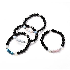 Natural Lava Rock Oil Diffuser Yoga Menditation Beads Stretch Bracelet for Men Women Girls Jewelry, Mixed Stone & Tube Alloy Beads Bracelet