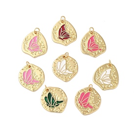 Rack Plating Brass Enamel Pendants, with Jump Ring, Cadmium Free & Lead Free, Real 18K Gold Plated, Irregular with Butterfly Charm