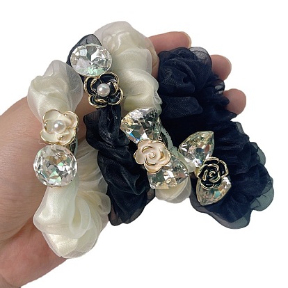 High Elasticity Rhinestone Camellia Hair Tie for Fashionable Ponytail Hairstyles