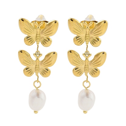 304 серьги из нержавеющей стали с жемчугом из АБС-пластика, кисточки-бабочки