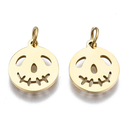 304 Stainless Steel Charms, with Jump Rings, Laser Cut, Halloween, Skull