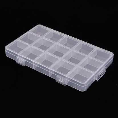 Polypropylene(PP) Bead Storage Containers, 15 Compartments Organizer Boxes, Rectangle with Cover