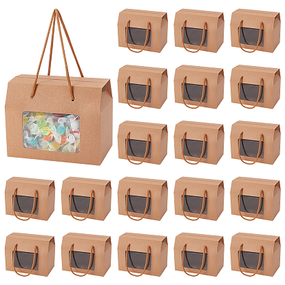 Подарочные коробки с ручками из картона, веревками из полиэстера, пластиковый корпус с видимым окном, прямоугольные