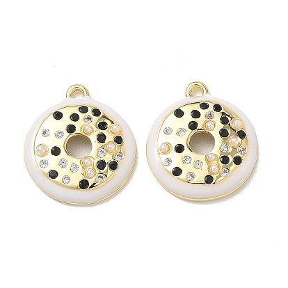 Подвеска из латуни с микропаве и кубическим цирконием разных цветов., с имитацией жемчуга из АБС и эмалью, пончики, стойки покрытие, долговечный, без кадмия и без свинца