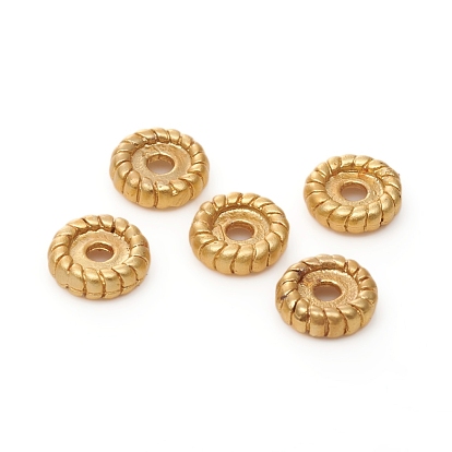 Brass Beads, Long-Lasting Plated, Matte Style, Textured, Flat Round