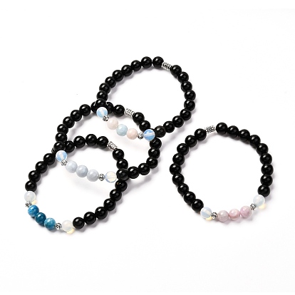 Natural Lava Rock Oil Diffuser Yoga Menditation Beads Stretch Bracelet for Men Women Girls Jewelry, Mixed Stone & Tube Alloy Beads Bracelet