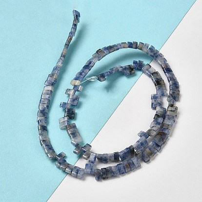 Perles de jaspe tache bleue naturelle, 2-trou, rectangle