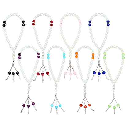 8 шт. 8 цветов браслеты с подвесками из искусственного жемчуга и сплава, женские эластичные браслеты из стеклянного круглого бисера, лист