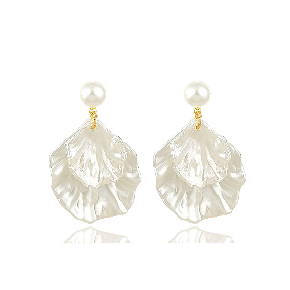 Сплав имитация жемчужина болтаться серьги, с пластиковым, лепесток цветка