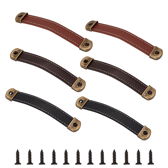 6 наборы 3 цвета ручки для ящиков из искусственной кожи, дверные ручки, ремень для шкафа, с пряжками и винтами из сплава