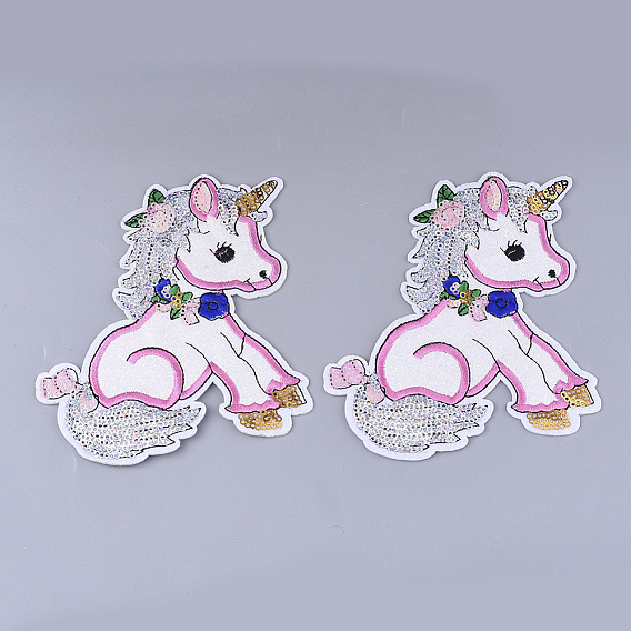 Computerized Embroidery Cloth Iron on/Sew on Patches, with Paillette/Sequins, Glitter, Appliques, Costume Accessories, Unicorn