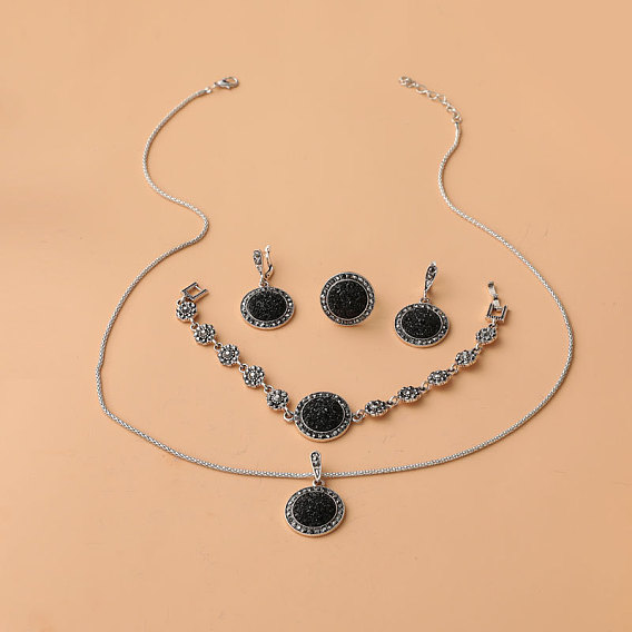 Плоские круглые ожерелья с подвесками из сплава, стразы и смолы, серьги-кольца, браслеты и комплекты колец