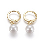 Brass Leverback Earrings, with Shell Pearl, Long-Lasting Plated