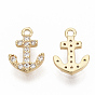 Brass Micro Pave Cubic Zirconia Charms, Nickel Free, Real 18K Gold Plated, Anchor