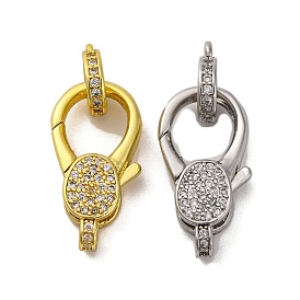 Brass Micro Pave Clear Cubic Zirconia Lobster Claw Clasps, Lead Free & Cadmium Free