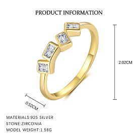 Прямоугольник 925 стерлинговое серебро с прозрачными кубическими цирконами кольца на пальцы