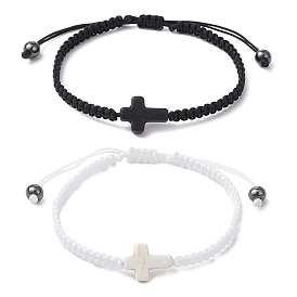 2шт. синтетические бирюзовые и гематитовые плетеные браслеты для пары, крестик