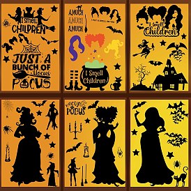 Хэллоуин тема ПВХ окна статические наклейки, прямоугольник с ведьмой/тыквой, для украшения дома окна или лестницы