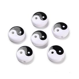 Непрозрачные акриловые шарики, плоский ронд с инь-ян