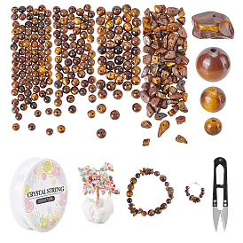 Kits de fabrication de bijoux diy, y compris les perles naturelles d'oeil de tigre, fil de cristal élastique et ciseaux en acier tranchants