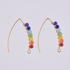 Chakra bijoux, Pendants d'oreilles, avec des perles de jade malaisie naturelles, 304 crochets de boucle d'oreille en acier inoxydable et fil de cuivre