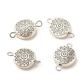 Tibetan Style Alloy Links Connectors, with 304 Stainless Steel Loops, Cadmium Free & Lead Free, Oval with Flower Pattern