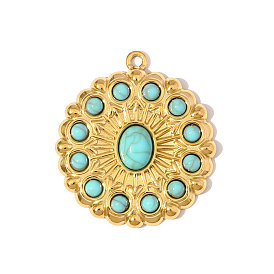 304 нержавеющая сталь с подвесками из синтетической бирюзы, , ионное покрытие (ip)