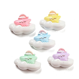 Opaque Resin Cabochons, Cloud with Star