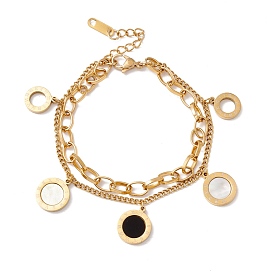 Вакуумное покрытие pvd 304 многорядный браслет из нержавеющей стали, плоский круглый белый браслет с римскими цифрами для женщин