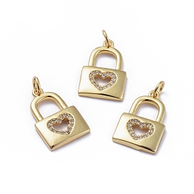 Micro latón allanan colgantes cúbicos del zirconia, con anillos de salto, larga duración plateado, bloquear con el corazón, para el día de San Valentín