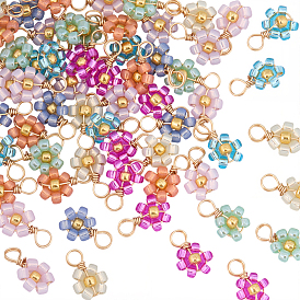 80 шт. 10 наборы подвесок из стеклянного бисера в виде цветов, с настоящей позолоченной медной проволокой 18k