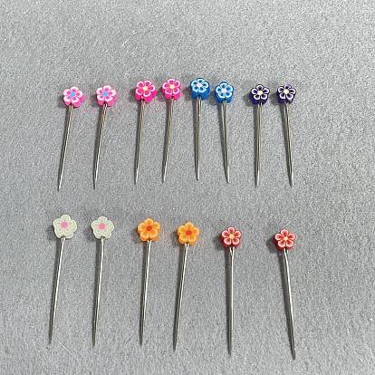 14Pcs 7 Styles Steel Knitting Needles, Flower, with Handmade Polymer Clay Beads