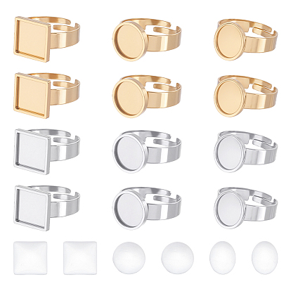 Наборы для самостоятельного изготовления регулируемых колец, включая 304 регулируемые кольца из нержавеющей стали, Прозрачные стеклянные кабошоны