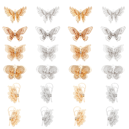 Brass Pendants, with Crystal Rhinestone, Butterfly