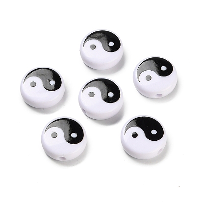 Непрозрачные акриловые шарики, плоский ронд с инь-ян