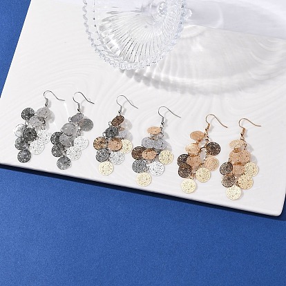 430 плоские круглые серьги-подвески из нержавеющей стали, с железными крюками серьги