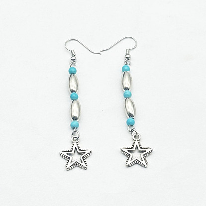 Серьги-подвески из цинкового сплава с синтетической бирюзой, серебряные