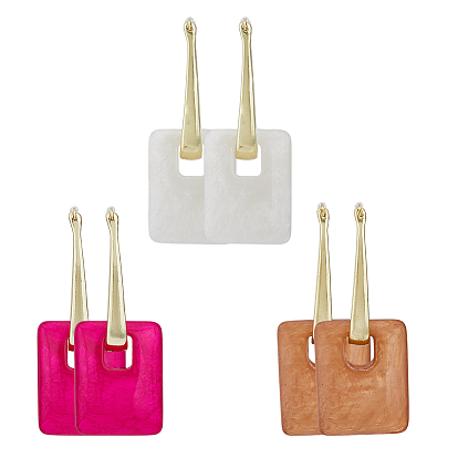 3 пары 3 цвета прямоугольные серьги-кольца из смолы для женщин, длинные серьги-капли из золотого сплава