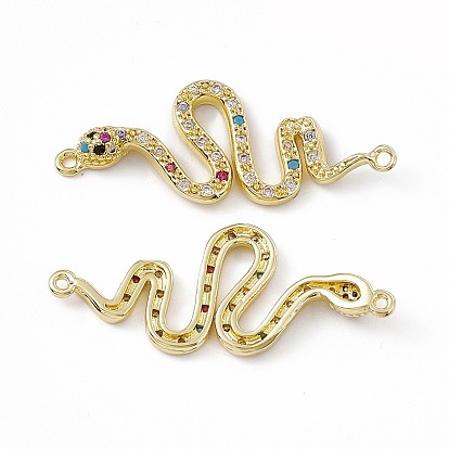 Brass Micro Pave Cubic Zirconia Connector Charms, Snake Links, Real 18K Gold Plated