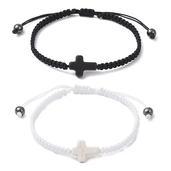 2шт. синтетические бирюзовые и гематитовые плетеные браслеты для пары, крестик