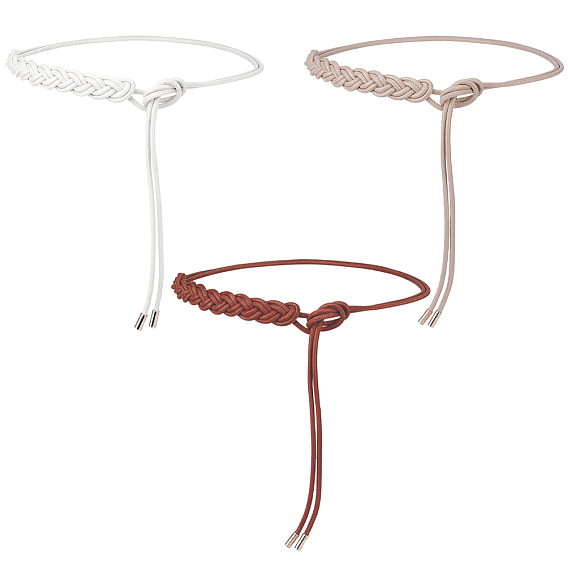 3 pièces 3 couleurs ceintures de taille en cuir PU avec nœud en corde pour femmes